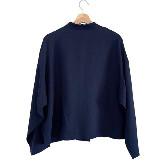 Eileen Fisher Linen Blend Button Front Shirt Topper Jacket Navy Medium - Picture 2 of 11